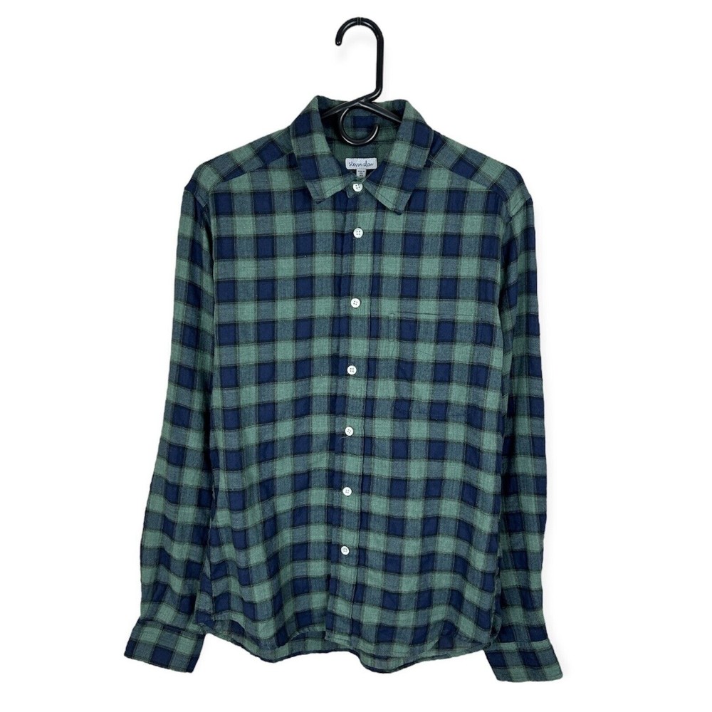 Steven Alan Men's Button Up Shirt Plaid Long Sleeve Thin Green Size XS